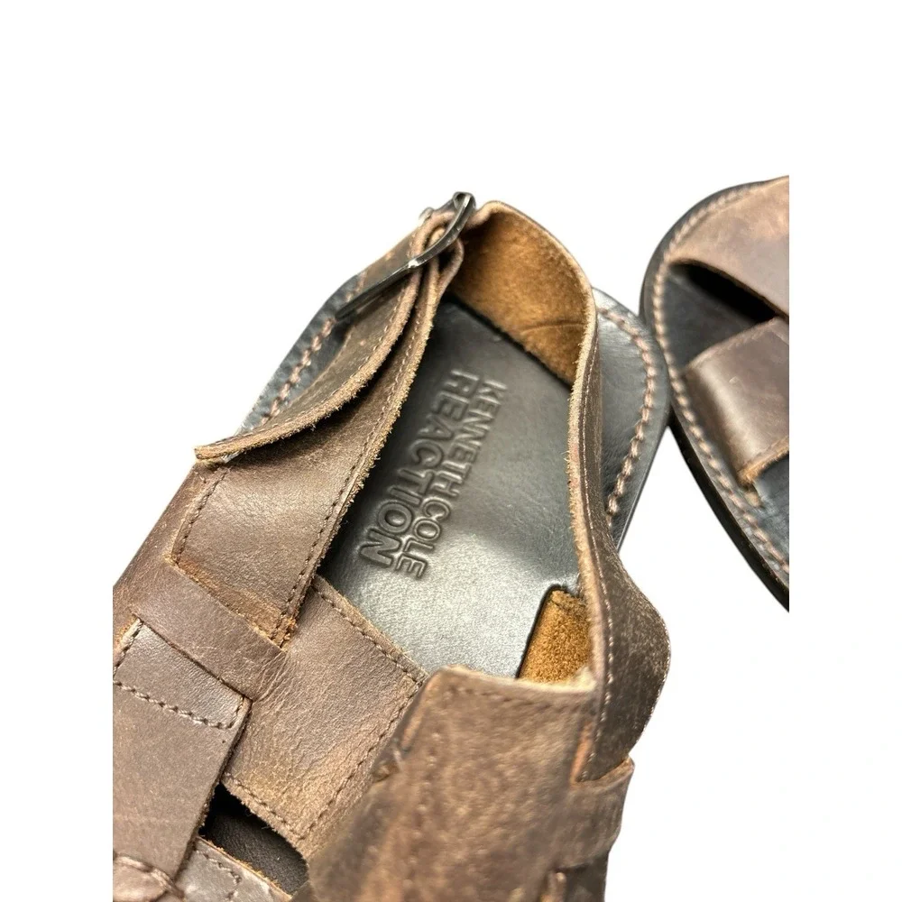Kenneth Cole Reaction Sandals Mens Brown Leather Fisherman Buckle Close Toe Sz 9